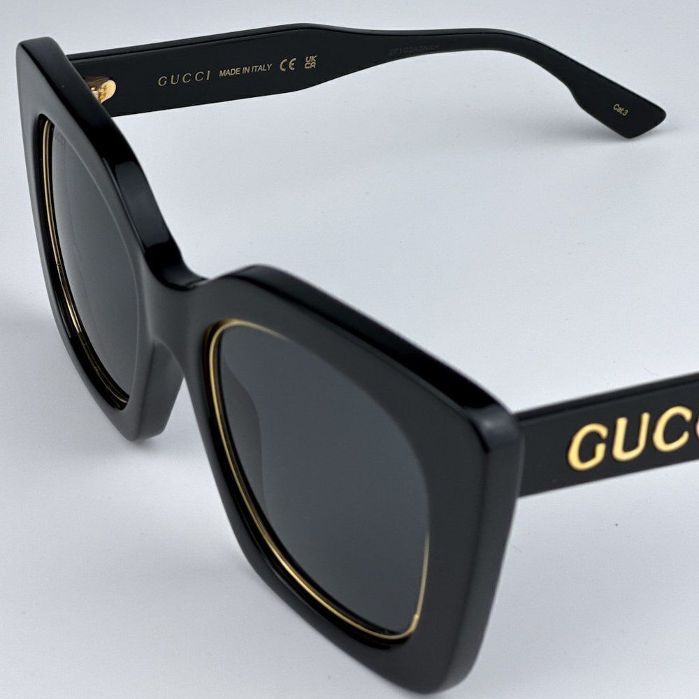 NEW Gucci GG1151S 001 Black/Gold Grey Cat Eye Oversized  Unisex Sunglasses - Picture 10 of 12